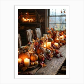 Autumn Harvest Table Decor Arranged Traditionally Rustic Style Featuring An Outlined Cornucopia Br (2) Art Print