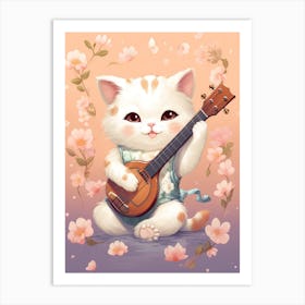 Kawaii Cat Drawings Playing Music 2 Art Print