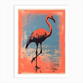 Flamingo, Woodblock Animal  Drawing 2 Art Print