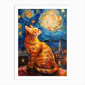 Cat Starry Night Art Print