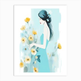 Girl With Flowers 2 Art Print