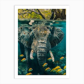 Elephant In The Water Art Print