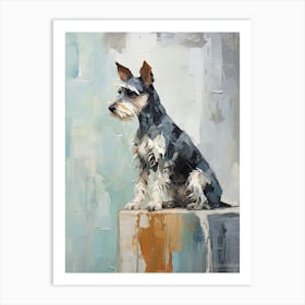 Miniature Schnauzer Dog, Painting In Light Teal And Brown 2 Art Print
