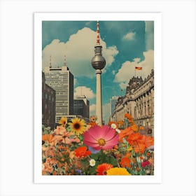 Berlin   Floral Retro Collage Style 1 Art Print