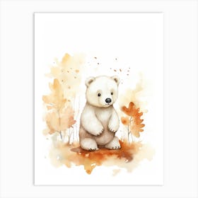 A Bear Watercolour In Autumn Colours 2 Art Print