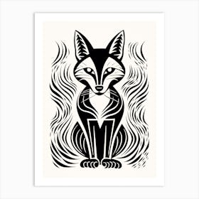 Linocut Fox Abstract Line Illustration 13 Art Print