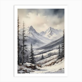 Vintage Muted Winter Mountain Landscape (16) Art Print