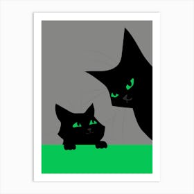 Black Cats (Green) 1 Art Print