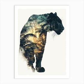 Double Exposure Realistic Black Panther With Jungle 12 Art Print