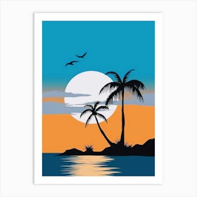 Sunset With Palm Trees 1 Art Print