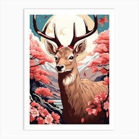 Deer Animal Drawing In The Style Of Ukiyo E 1 Art Print