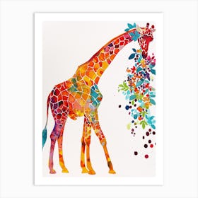 Giraffe Eating Berries Watercolour Inspired 4 Art Print