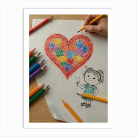 Child Drawing A Heart Art Print