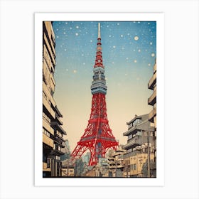 Tokyo Tower Japan Vintage Travel Art 1 Art Print