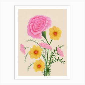 Spring Symphony - Modern Pink and Yellow Flowers Art Print