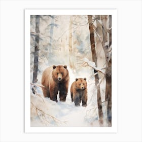 Winter Watercolour Brown Bear 4 Art Print