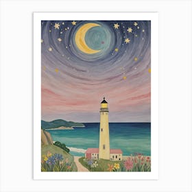 Lighthouse At Night Art Print