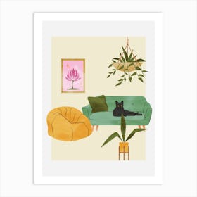 Living Room With Cat Art Print