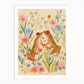 Folksy Floral Animal Drawing Frog 5 Art Print