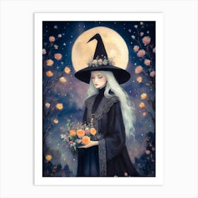 Solitude ~ A Witch With White Hair Takes a Moment ~ Grief, Contemplation, Peace ~ Witchy Art by Sarah Valentine Art Print