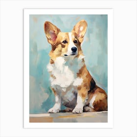 Corgi Dog, Painting In Light Teal And Brown 0 Art Print