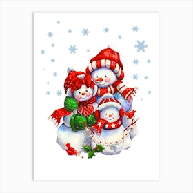 Happy Snowman Family Art Print