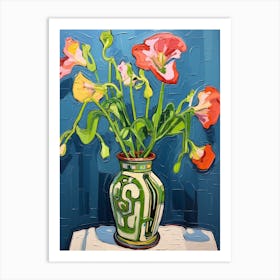 Flowers In A Vase Still Life Painting Sweet Pea 1 Art Print