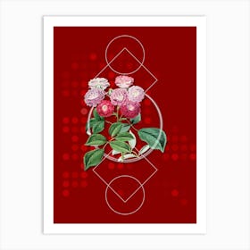 Vintage Seven Sister's Rose Botanical with Geometric Line Motif and Dot Pattern Art Print