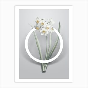 Vintage Narcissus Easter Flower Minimalist Floral Geometric Circle on Soft Gray n.0305 Art Print