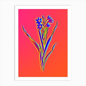 Neon Sword Lily Botanical in Hot Pink and Electric Blue n.0543 Art Print