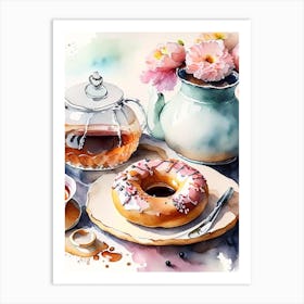 Donuts And Tea, Tablescape Cute Neon 1 Art Print