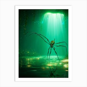 Anthropomorphic Water Spider Exuding An Enchanting Luminescence Limbs Poised Whimsically Reflectin Art Print