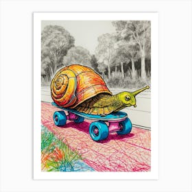 Snail On Skateboard Art Print