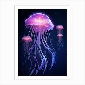 Mauve Stinger Jellyfish Neon Illustration 9 Art Print