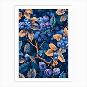 Blueberry Wallpaper Inspired By William Morris Art Print