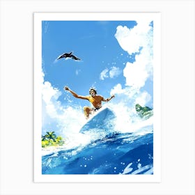 Surfer In The Ocean Art Print