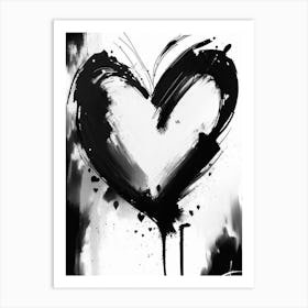 Abstract Heart 1, Symbol Black And White Painting Art Print