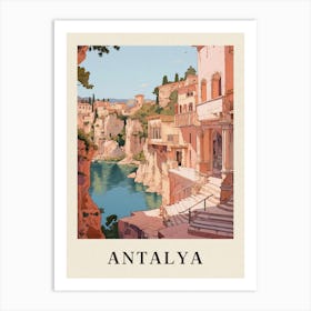 Antalya Turkey 7 Vintage Pink Travel Illustration Poster Art Print