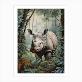 Rhino In The Jungle Realistic Illustration 9 Art Print