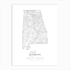 Alabama Minimal Street Map Art Print