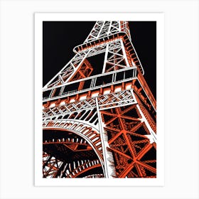 Eiffel Tower Paris France Linocut Illustration Style 3 Art Print