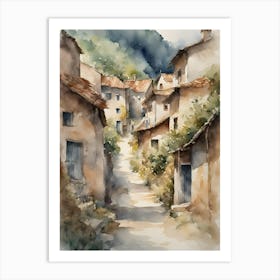 Watercolor Of A Village 2 Art Print