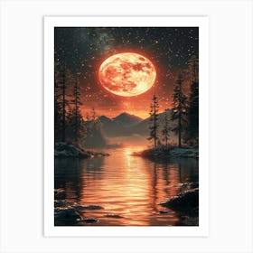 Full Moon Over Lake 19 Art Print