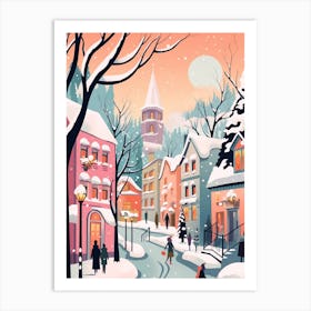 Vintage Winter Travel Illustration Quebec City Canada 1 Art Print