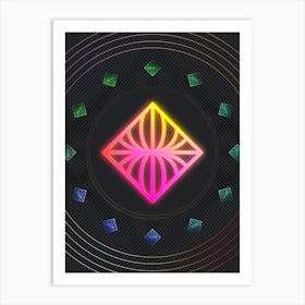 Neon Geometric Glyph in Pink and Yellow Circle Array on Black n.0053 Art Print