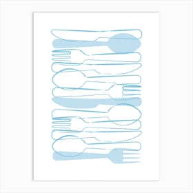 Blue Forks And Spoons Art Print