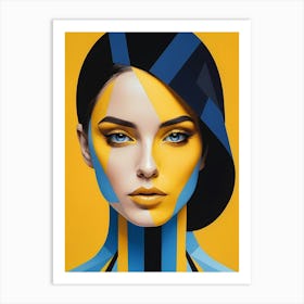 Geometric Woman Portrait Pop Art Fashion Yellow (1) Art Print