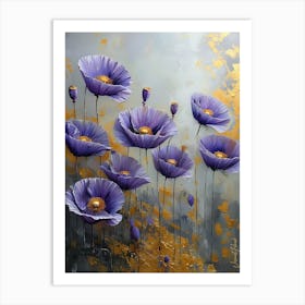 Gold Plated Purple Poppy Flowers Art Print