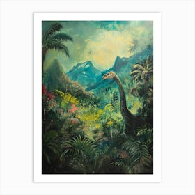 Dinosaur In The Jungle Painting 1 Art Print