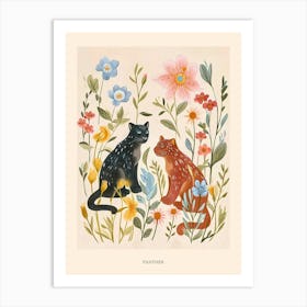 Folksy Floral Animal Drawing Panther 2 Poster Art Print
